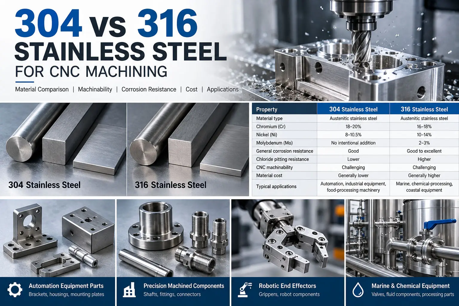 304 vs 316 Stainless Steel for CNC Machining